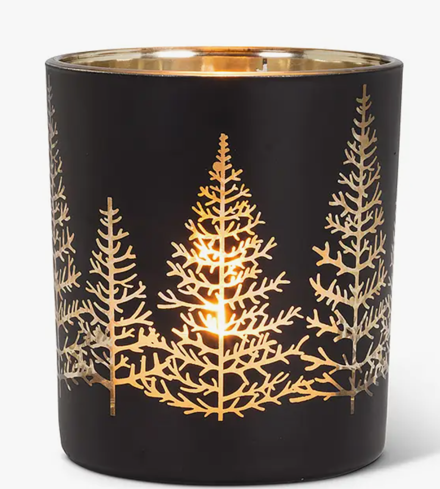 Lg Blk/Gold Tree Tealight - 4"H