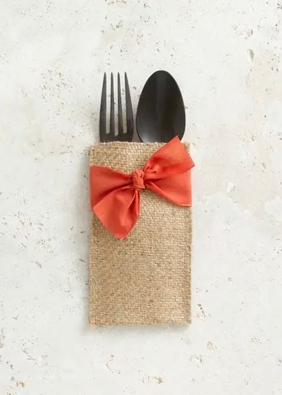 Orange Hand Tied Ribbons Silverware Pouch - Set of 8