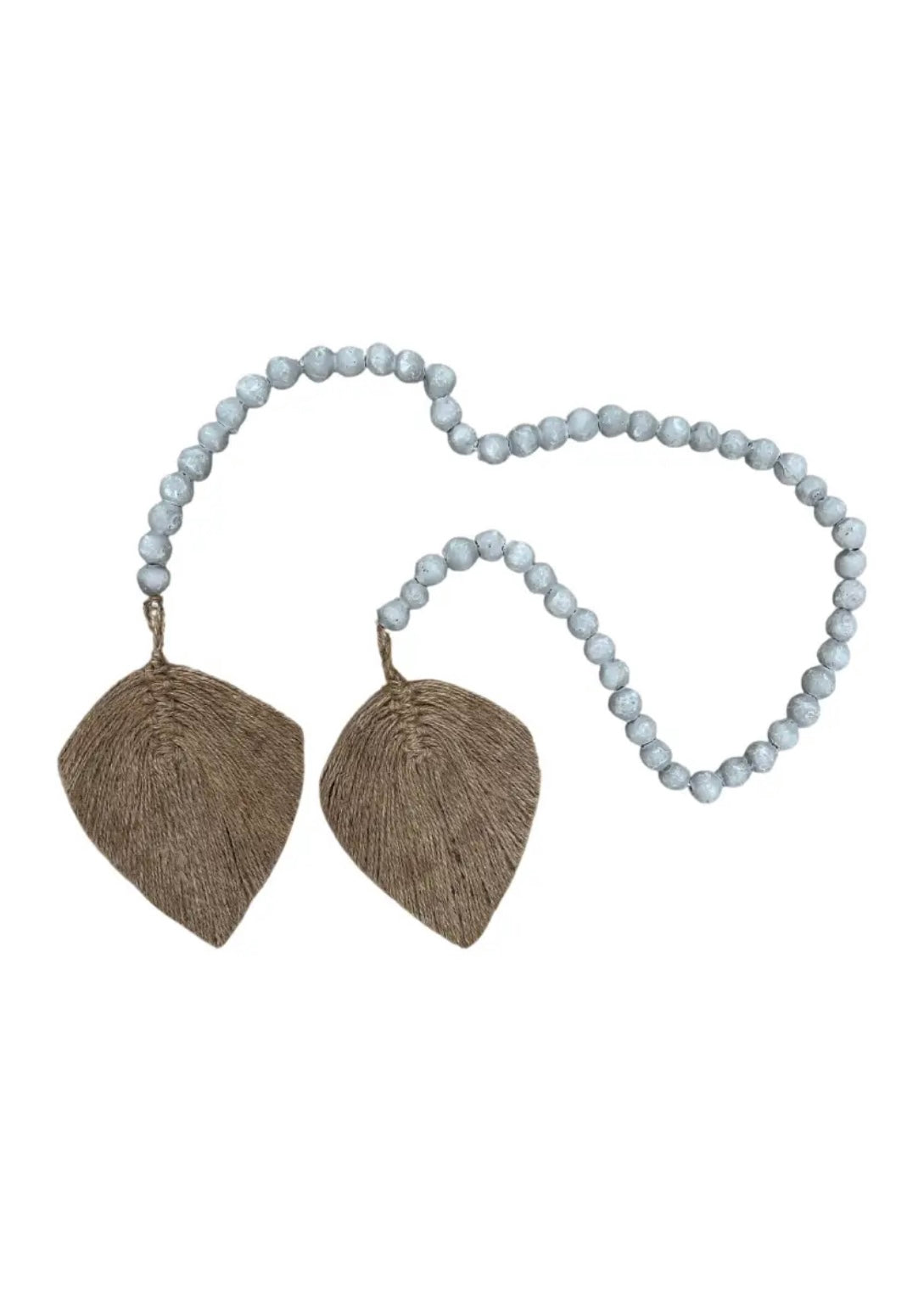 Bead Garland w/Twine Woven Leaves - Gray