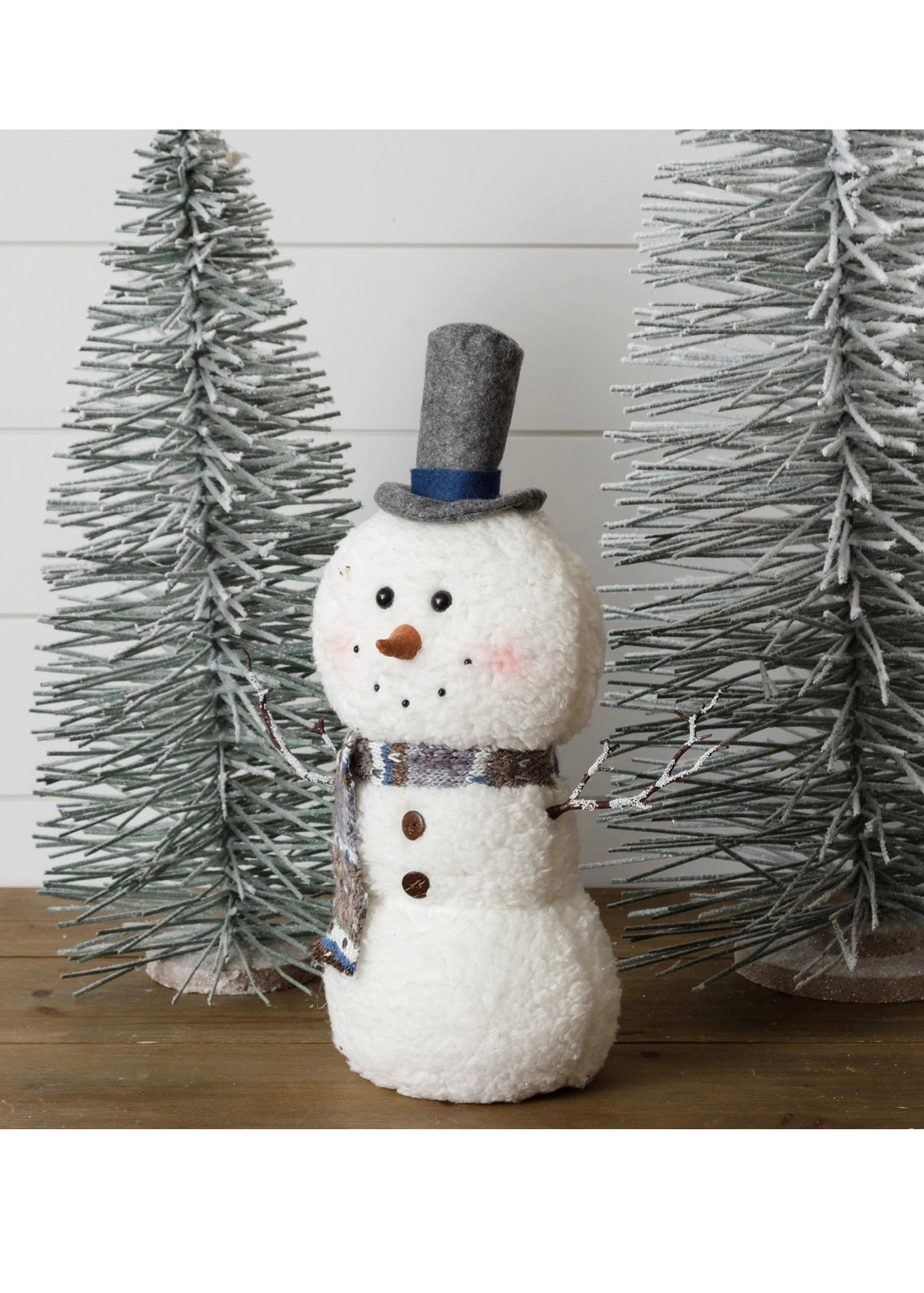 Sherpa and Blue Knitted Snowman - Standing with Top Hat