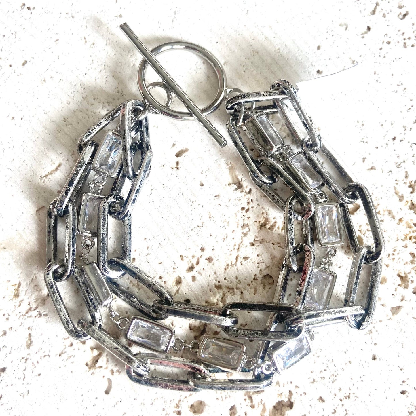 Triple layered burnished silver bracelet