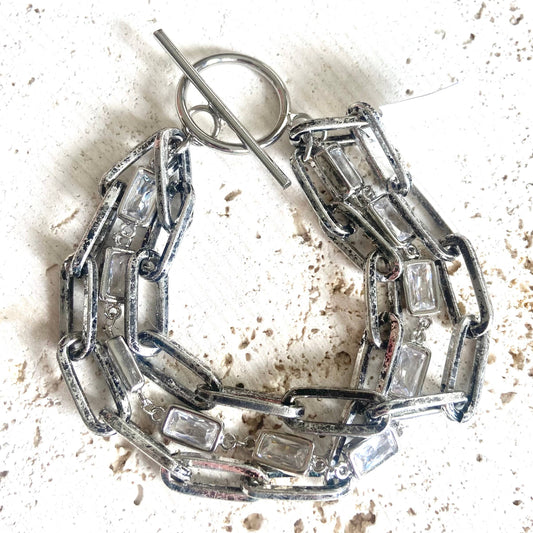 Triple layered burnished silver bracelet