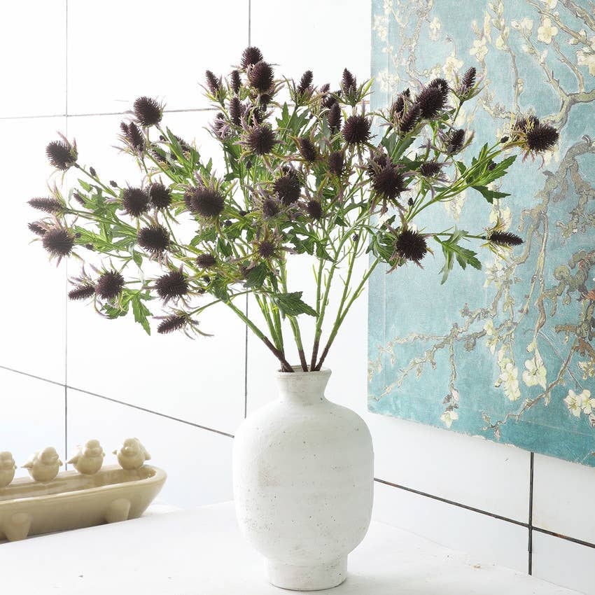 26" Artificial Thistle Eryngium Sea Holly-10Flowers : Orange