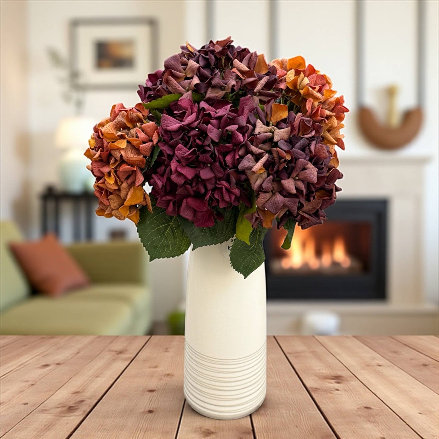 24"Lux Designer-Grade Ultra-Realistic Hydrangea–(7"Bloom): Elegant Brown