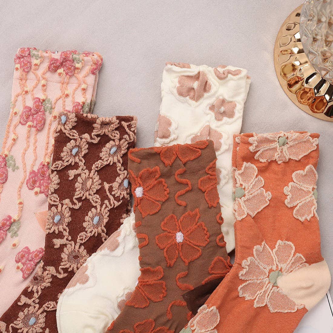 Rufia - Orange Embossed Women's Socks: 1 / One Size