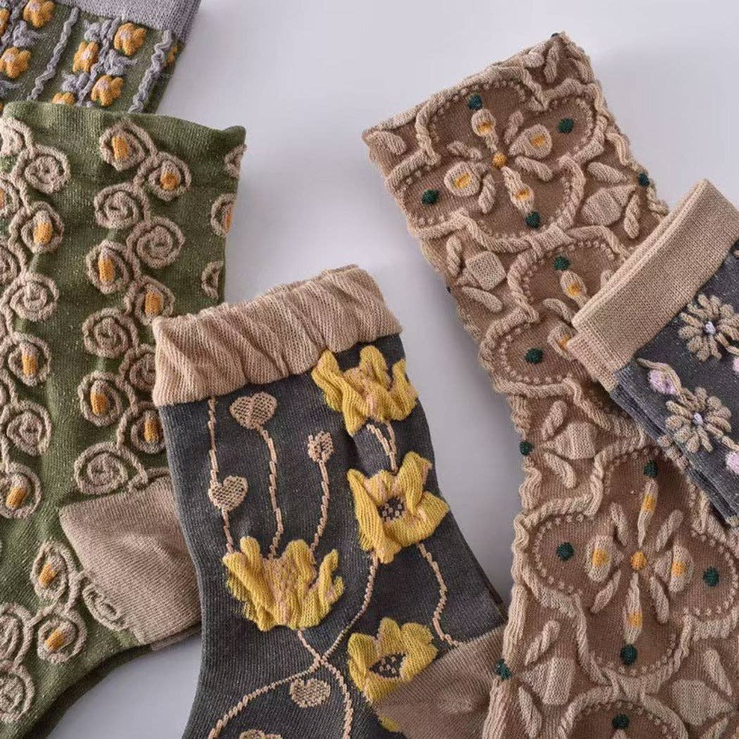 Rufia - Floral Knit Socks - Vintage & Stretchy: Sun