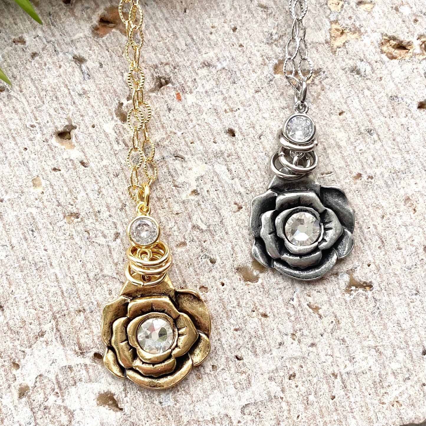 Flower Swarovski necklace botanical flower shop boutique: Silver
