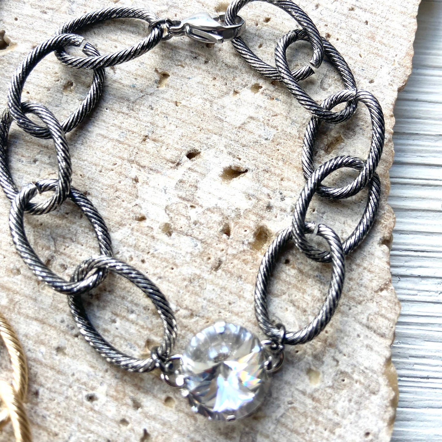 Chunky bracelet Swarovski crystal gift boutique: Matte gold