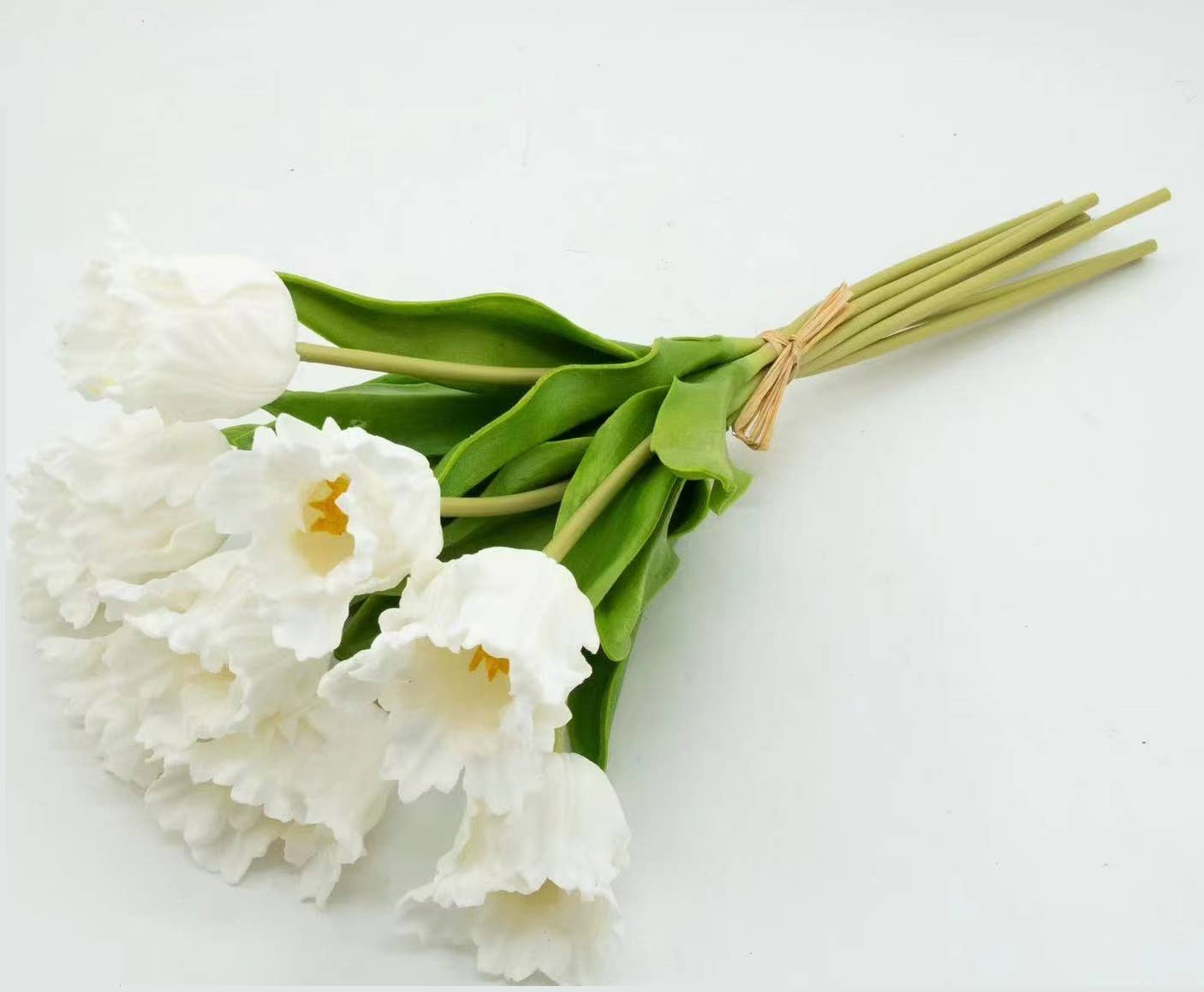 14"-Pack of 12 stems-Soft Real Touch PU Parrot Mini Tulip: White