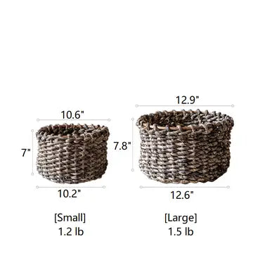 Natural Brown Straw Round Basket - LG