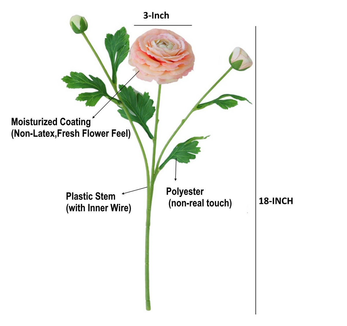 18" Real Touch Ranunculus: Coral
