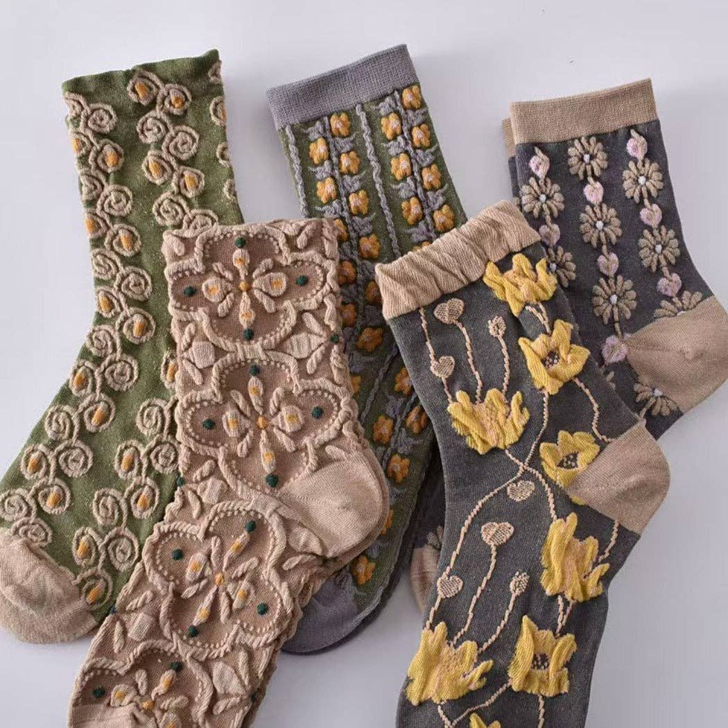 Rufia - Floral Knit Socks - Vintage & Stretchy: Flower