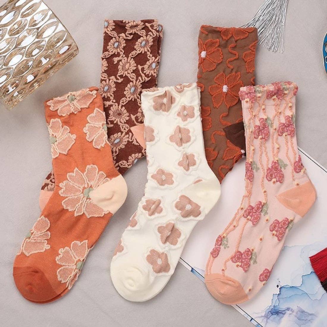 Rufia - Orange Embossed Women's Socks: 1 / One Size