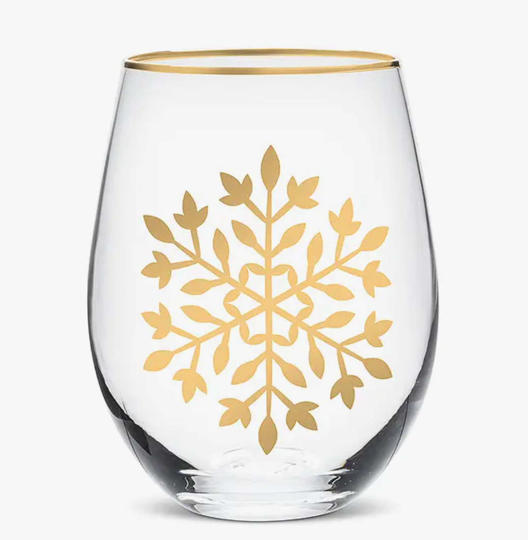Gold Snowflake Stemless Wine Glass
