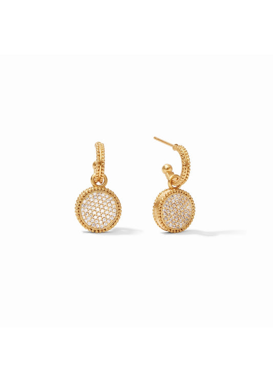 Fleur-de-Lis Hoop & Charm Earring Gold Pavé Cubic Zirconia Reversible