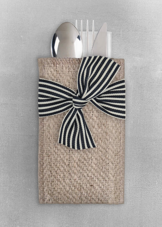 BL&CR Striped Hand Tied Ribbons Silverware Pouch - Set of 8