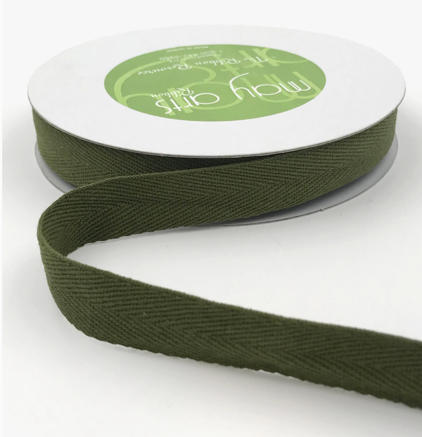 3/4” Olive 100% Cotton Classic Medium Weight Twill Ribbon