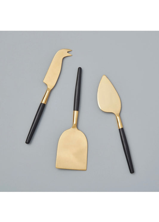 Black & Gold Cheese Knife Set of 3